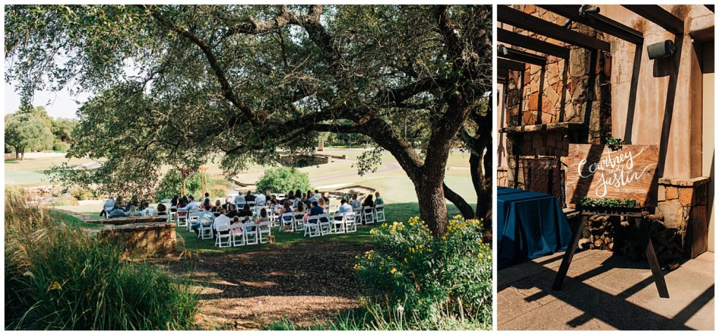 outdoor wedding ceremony at cimarron hills wedding venue with jewel toned florals