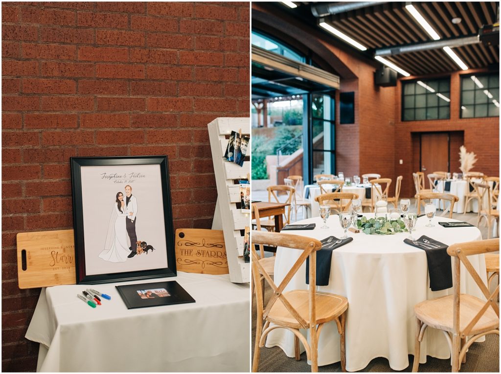 black and white wedding reception at the willows event center in lubbock texas