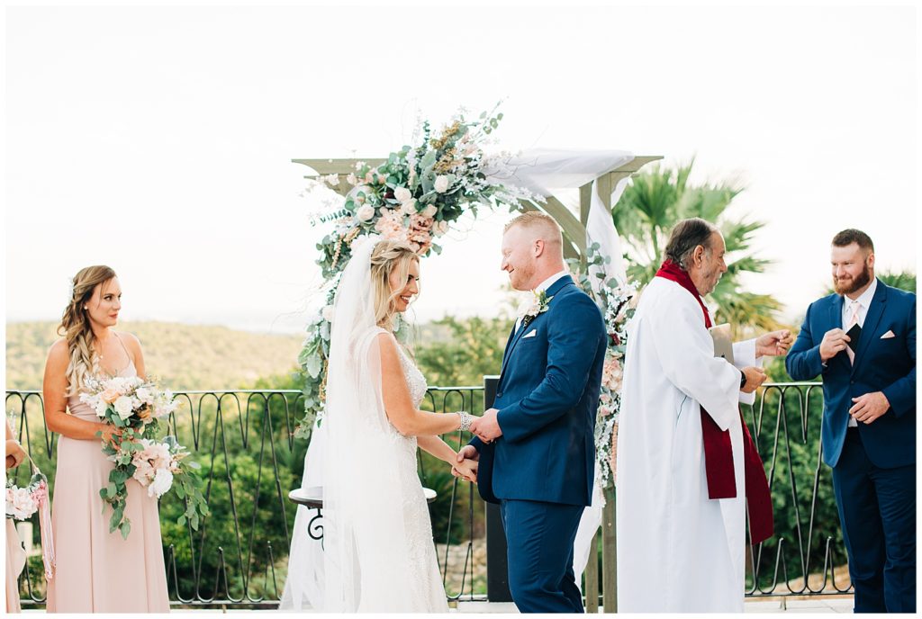 bride and groom getting married at villa antonia