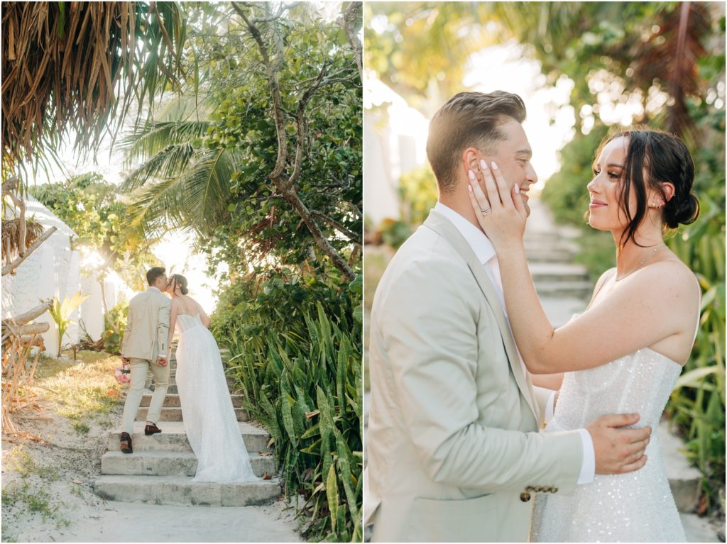 bride and groom wedding portraits on the beach in the bahamas