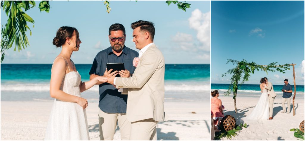 bride and groom wedding ceremony on the beach in the bahamas 