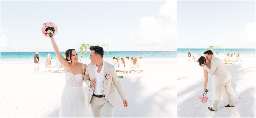 bride and groom wedding portraits on the beach in the bahamas