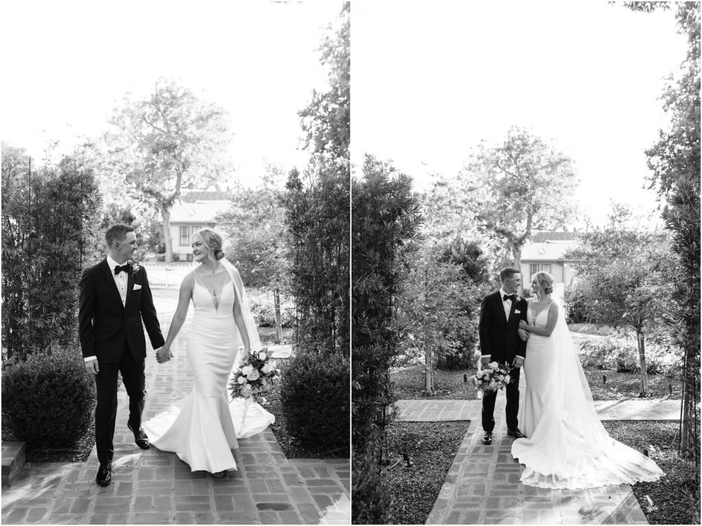 black and white bride and groom portraits at wedding at woodbine mansion